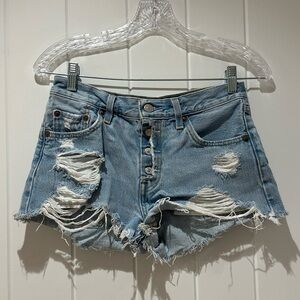 Levi's Light Blue 501 Distressed Jean Shorts